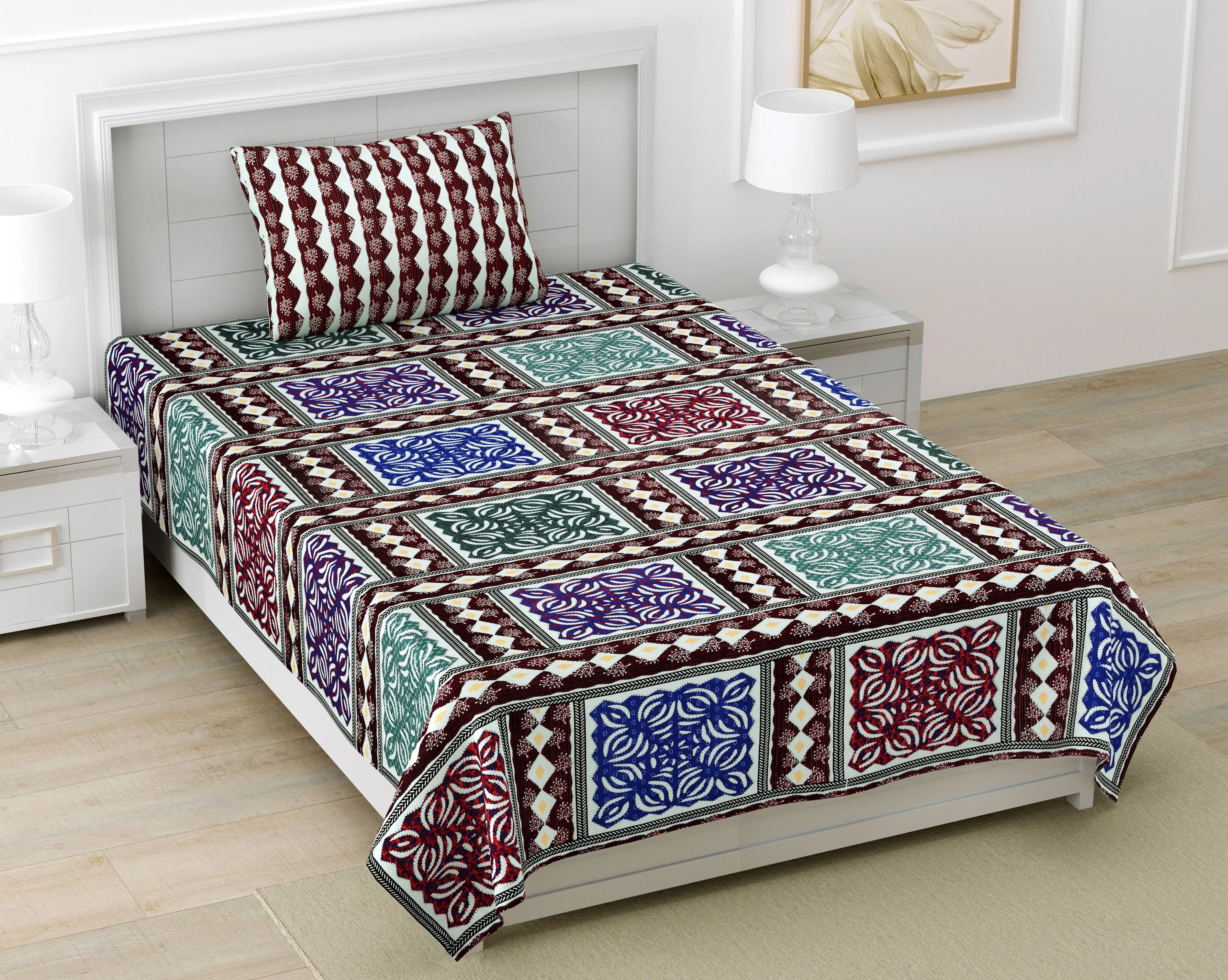 Ajrakh Print Single Bed Sheet β Pure Cotton Handblock