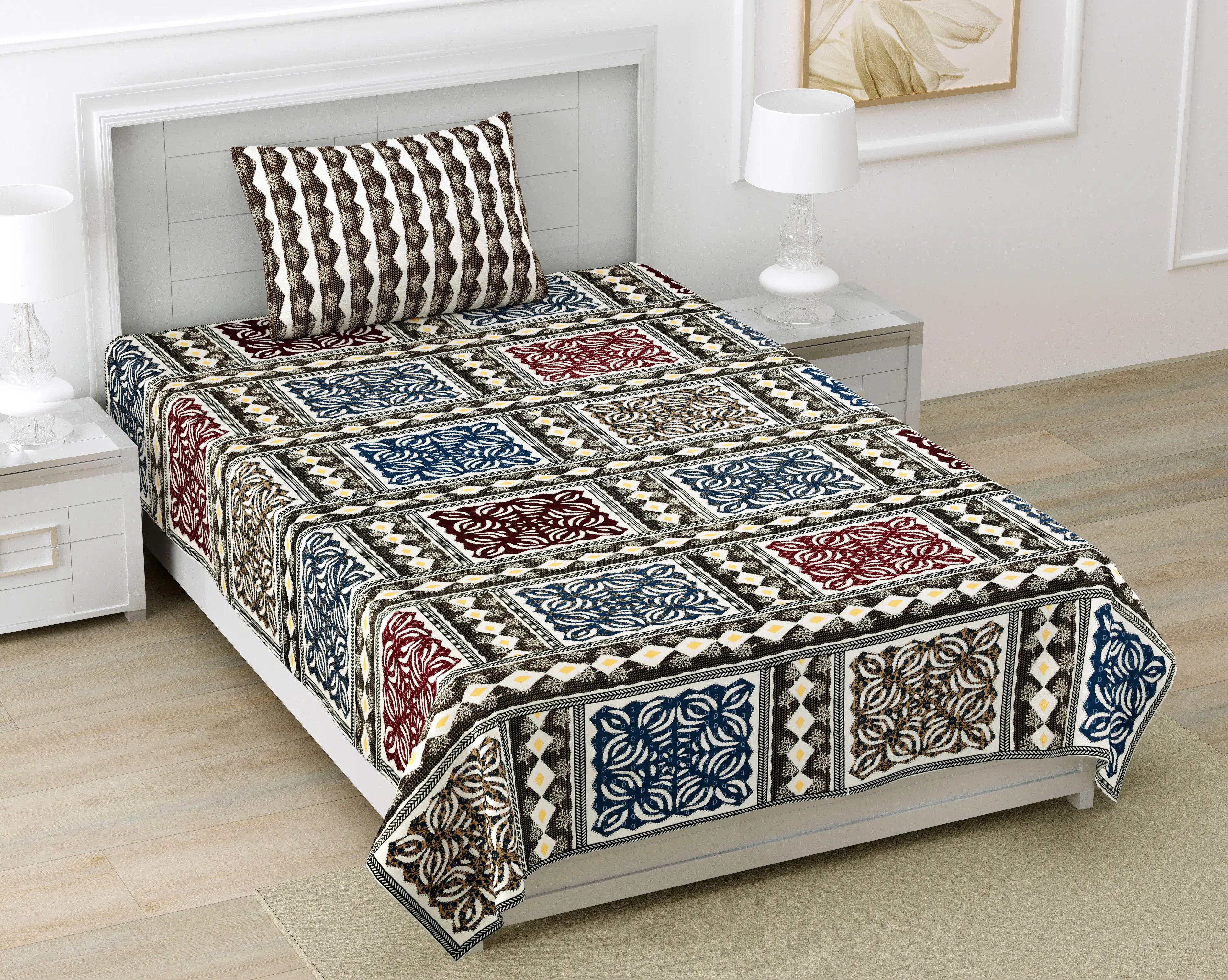 Ajrakh Print Single Bed Sheet – Pure Cotton Handblock