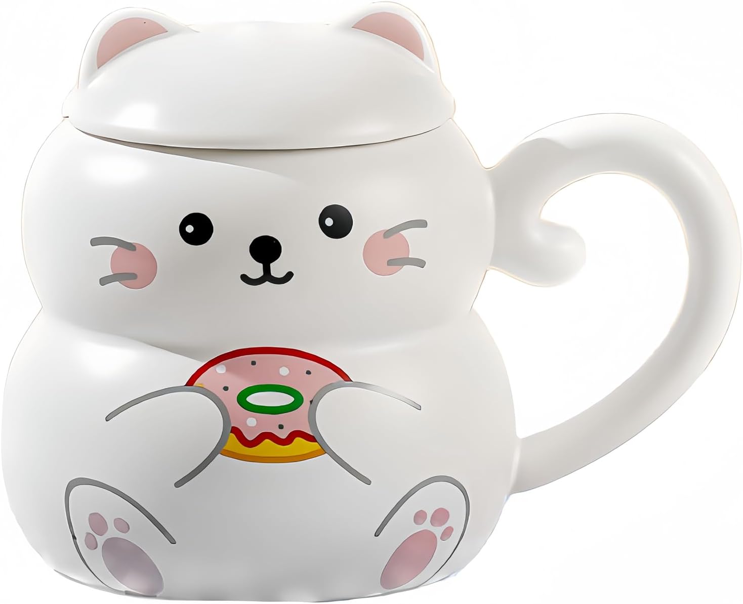 Adorable Cat-Shaped Ceramic Coffee Mug with Lid & Spoon – Cute & Cozy Drinkware image 0
