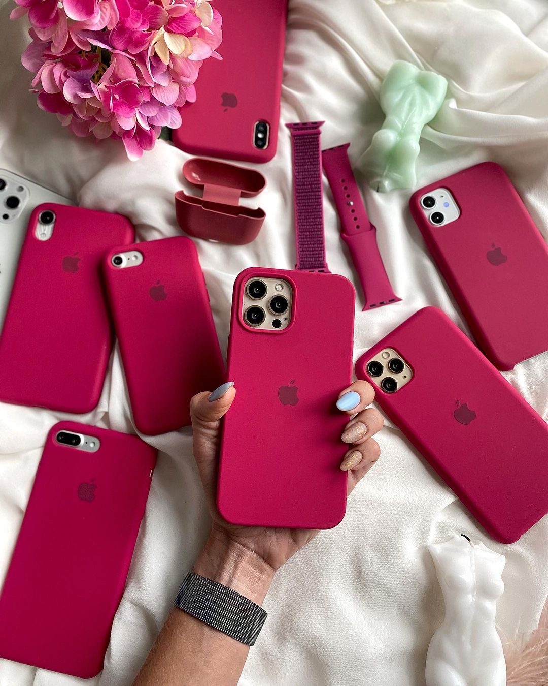 Rose Red iPhone Silicone Case with MagSafe Charger Support