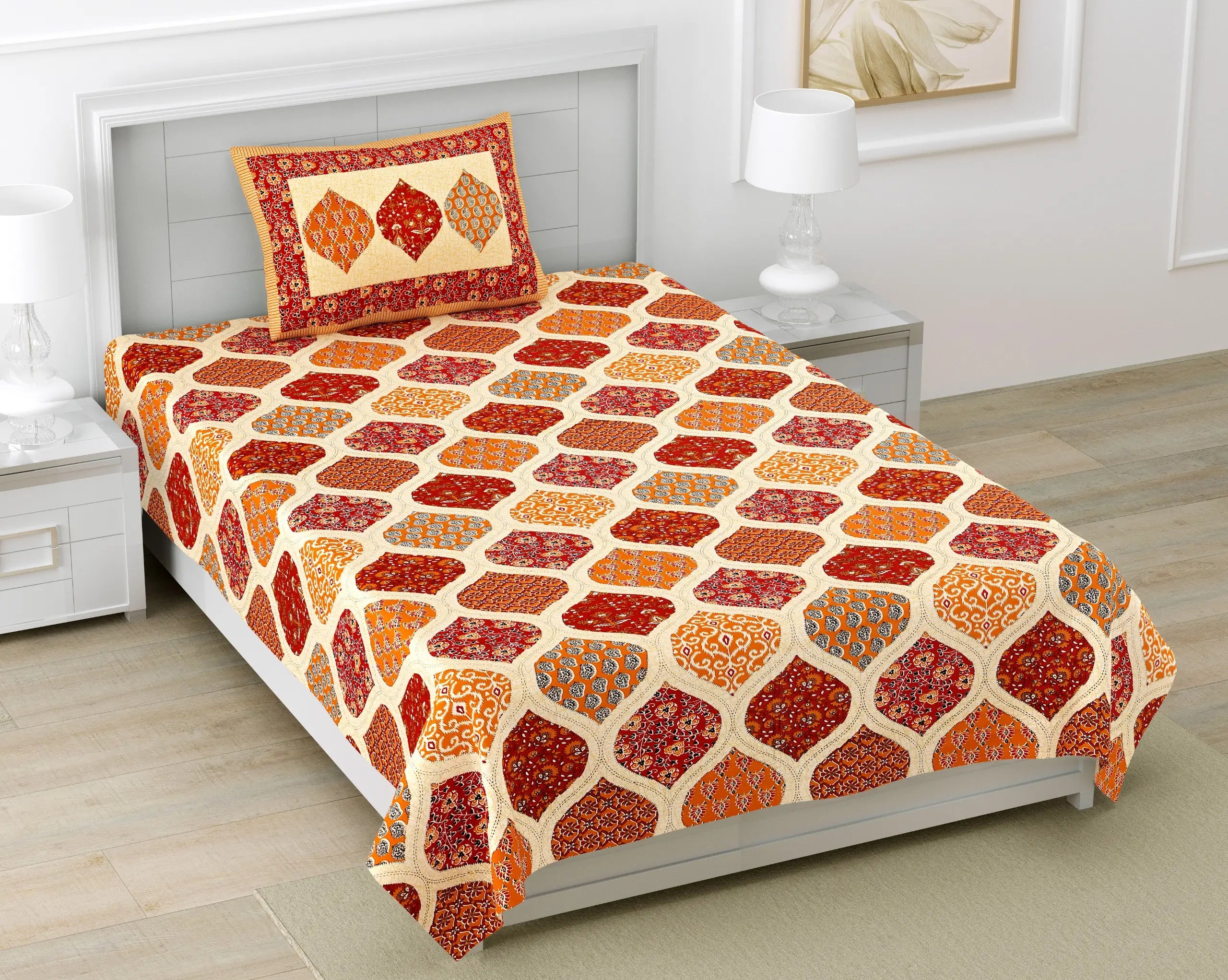 Ajrakh Print Cotton Single Bed Sheet – Soft & Durable