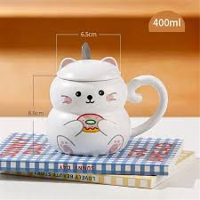Adorable Cat-Shaped Ceramic Coffee Mug with Lid & Spoon – Cute & Cozy Drinkware image 1