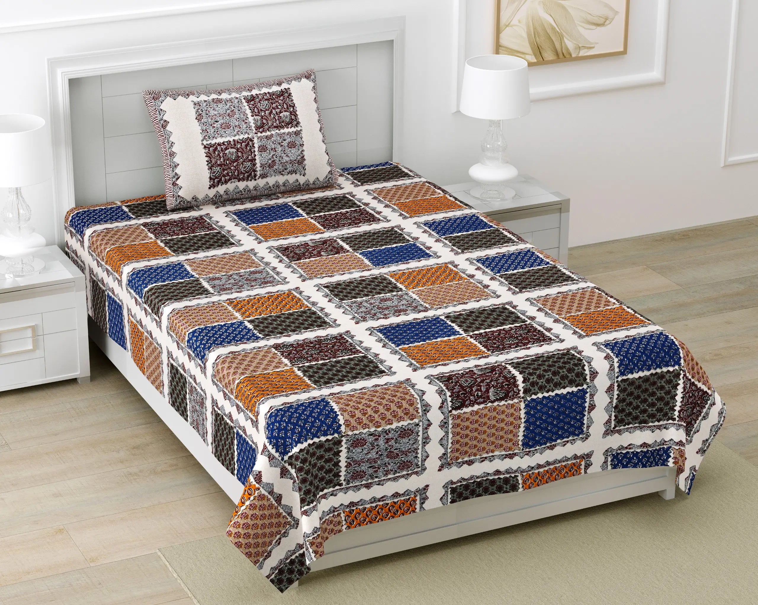 Ajrakh Print Single Bed Sheet