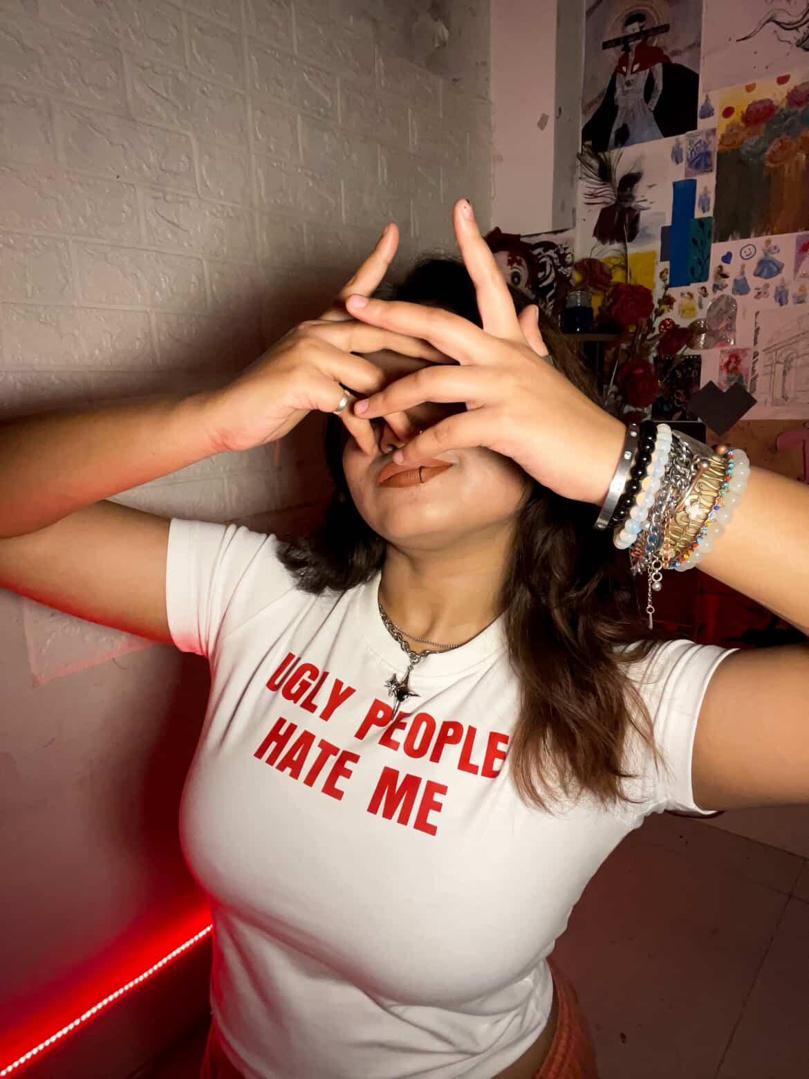 Ugly People Hate Me Baby Tee – White Crop Top