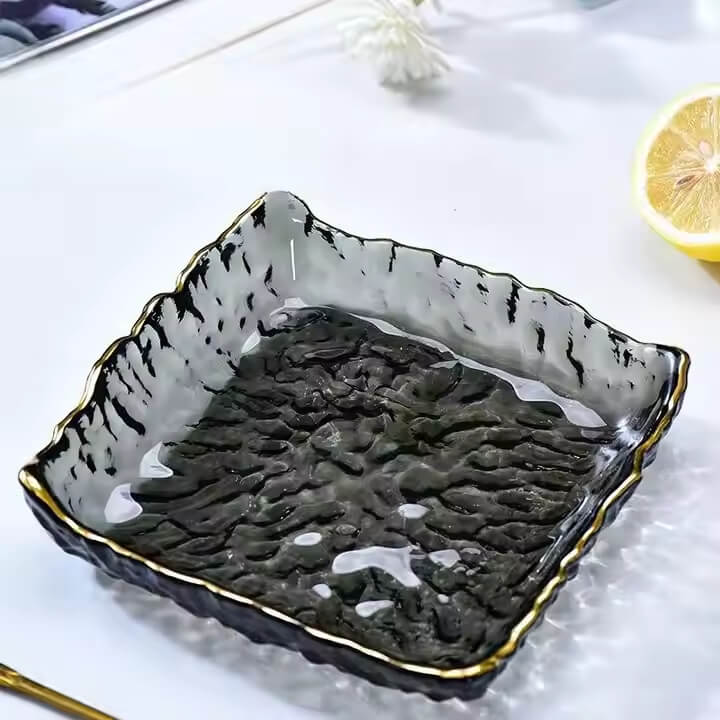 Elegant Gold Rim Square Glass Plate – Perfect for Snacks Serving image 2