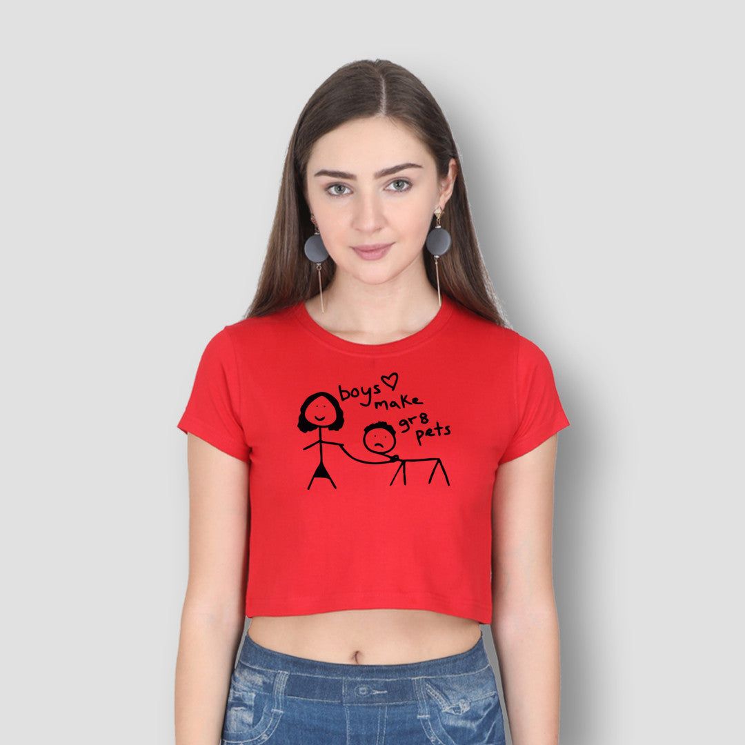 Boys Make Great Pets Red Graphic Crop Top for Women