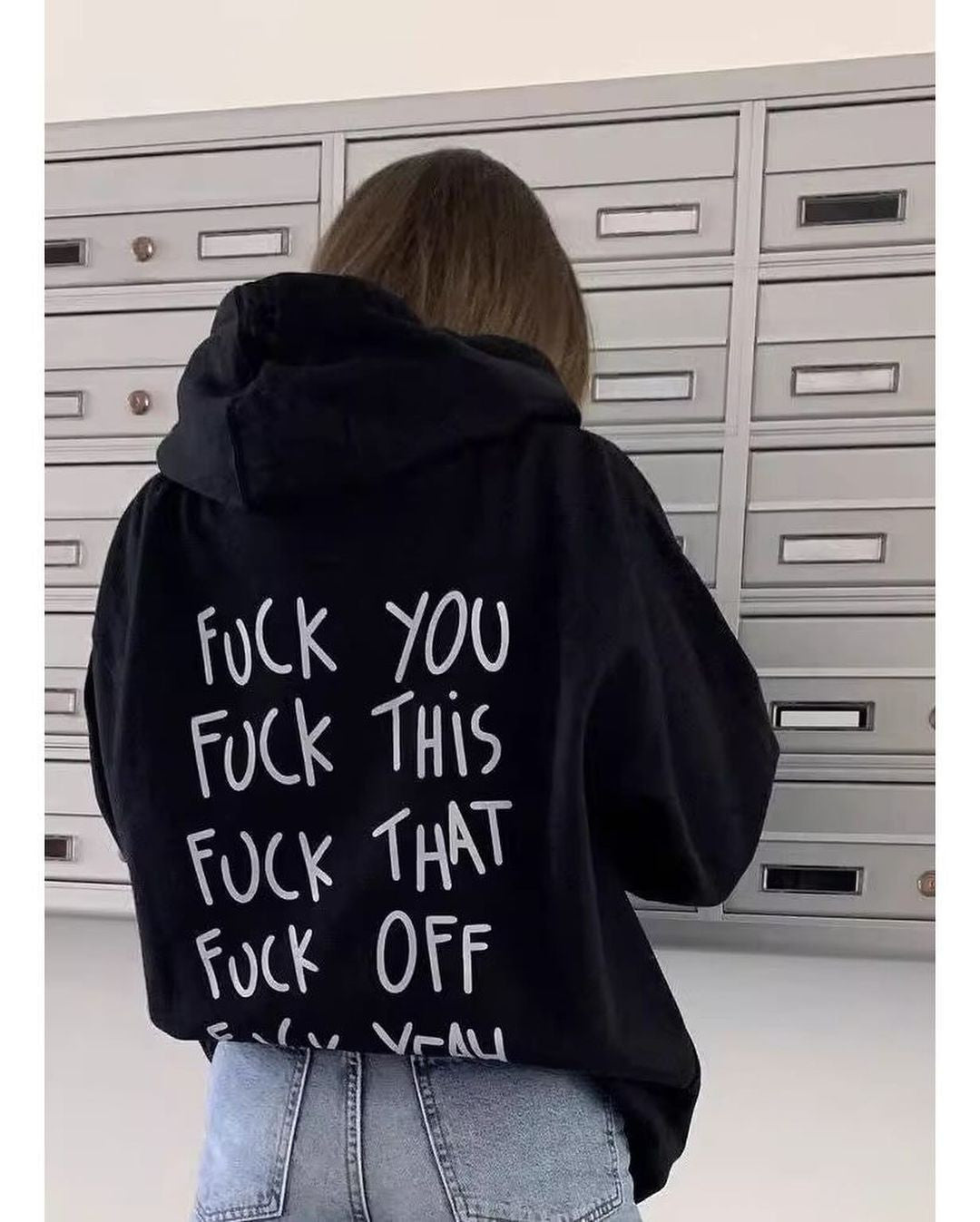 Black Hoodie with F*ck You Graphic
