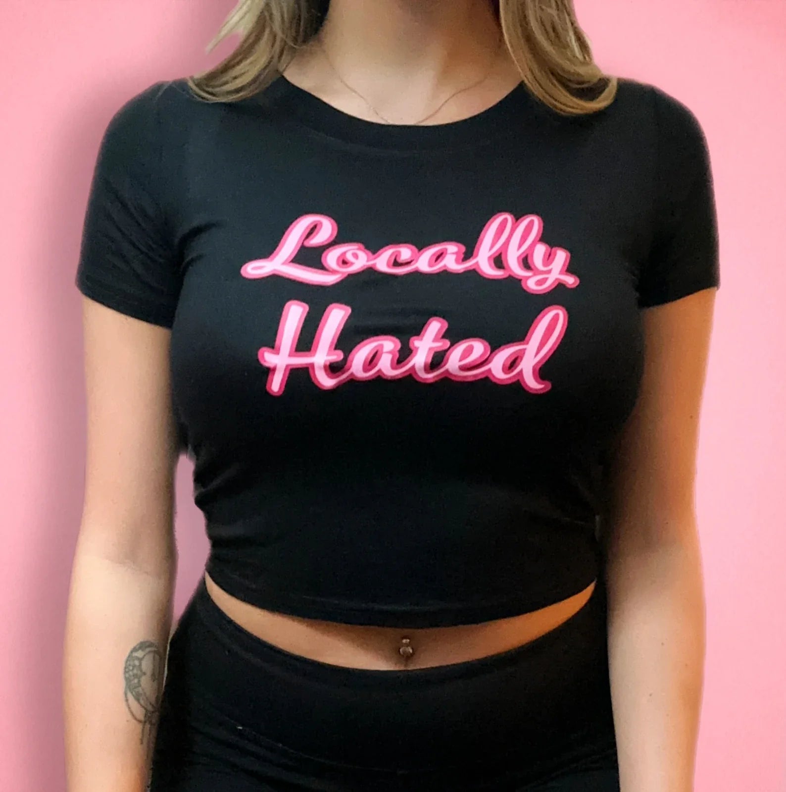 Locally Hated Women’s Baby Tee – Slim Fit Y2K Graphic Crop Top