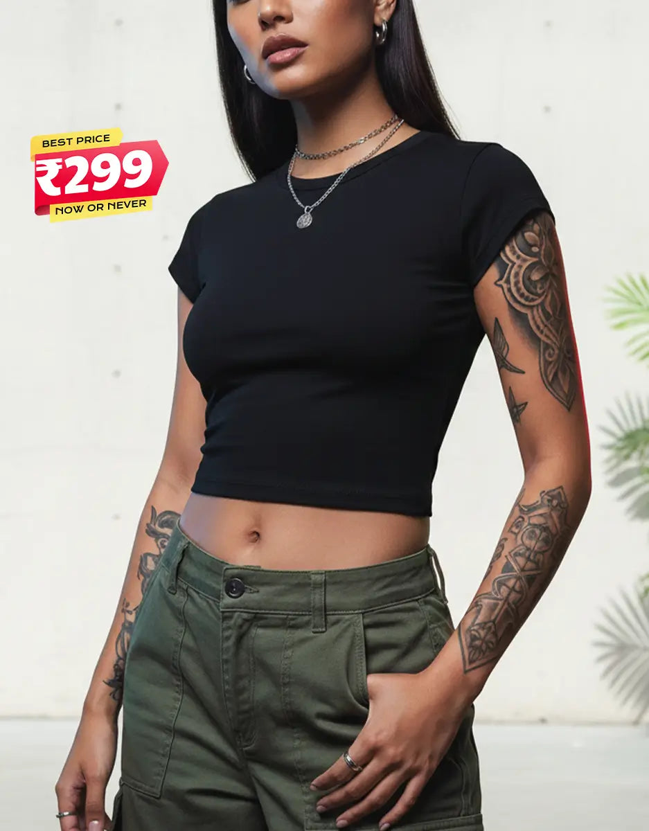 Essential Black Baby Tee | Slim-Fit Crop Top