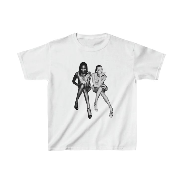 White Baby Tee with Retro Model Graphic – Cropped Streetwear Top | White