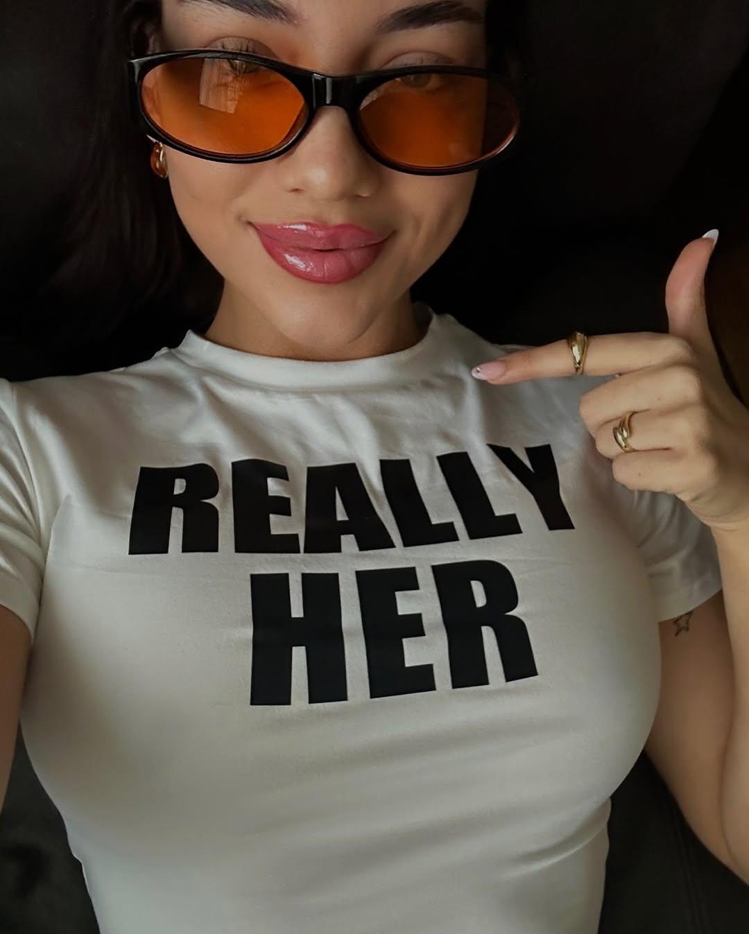 Really Her White Baby Tee for Women | Slim Fit Crop T-Shirt with Bold Text Print