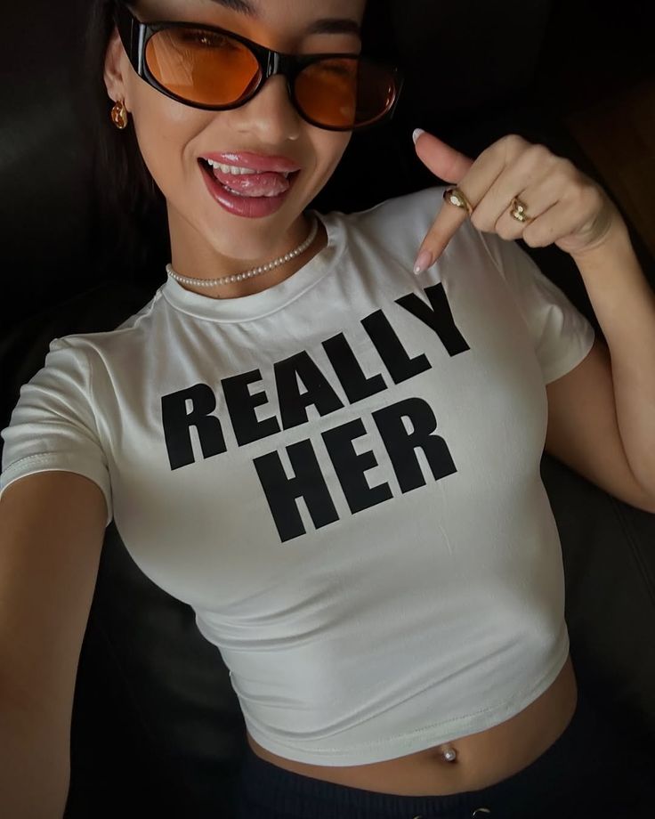 Really Her White Baby Tee for Women | Slim Fit Crop T-Shirt with Bold Text Print