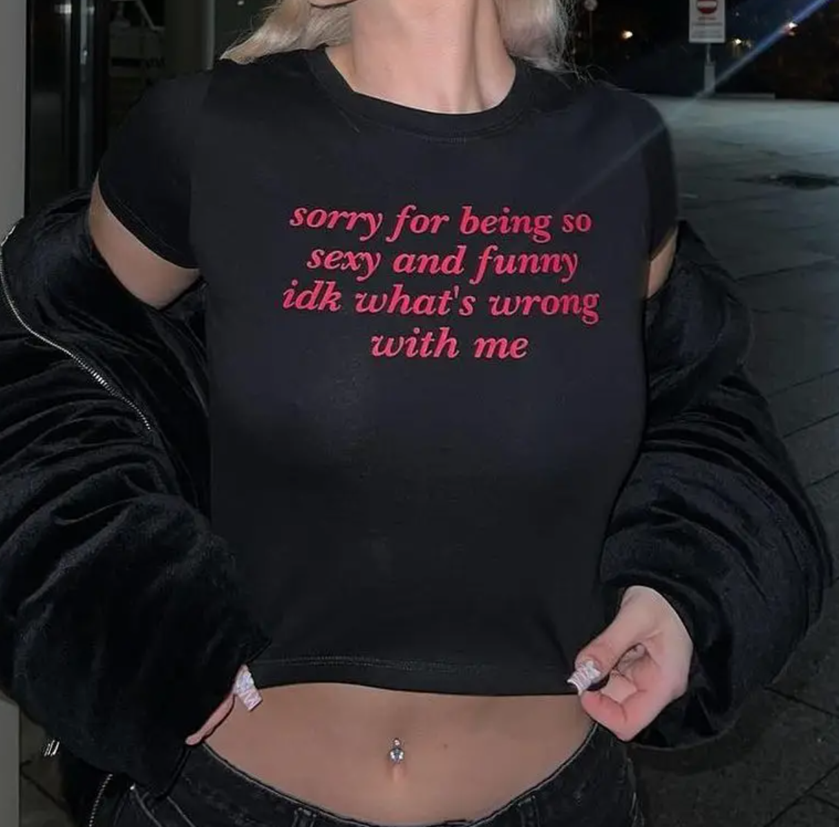 Sorry for Being Sexy & Funny Baby Tee Crop Top