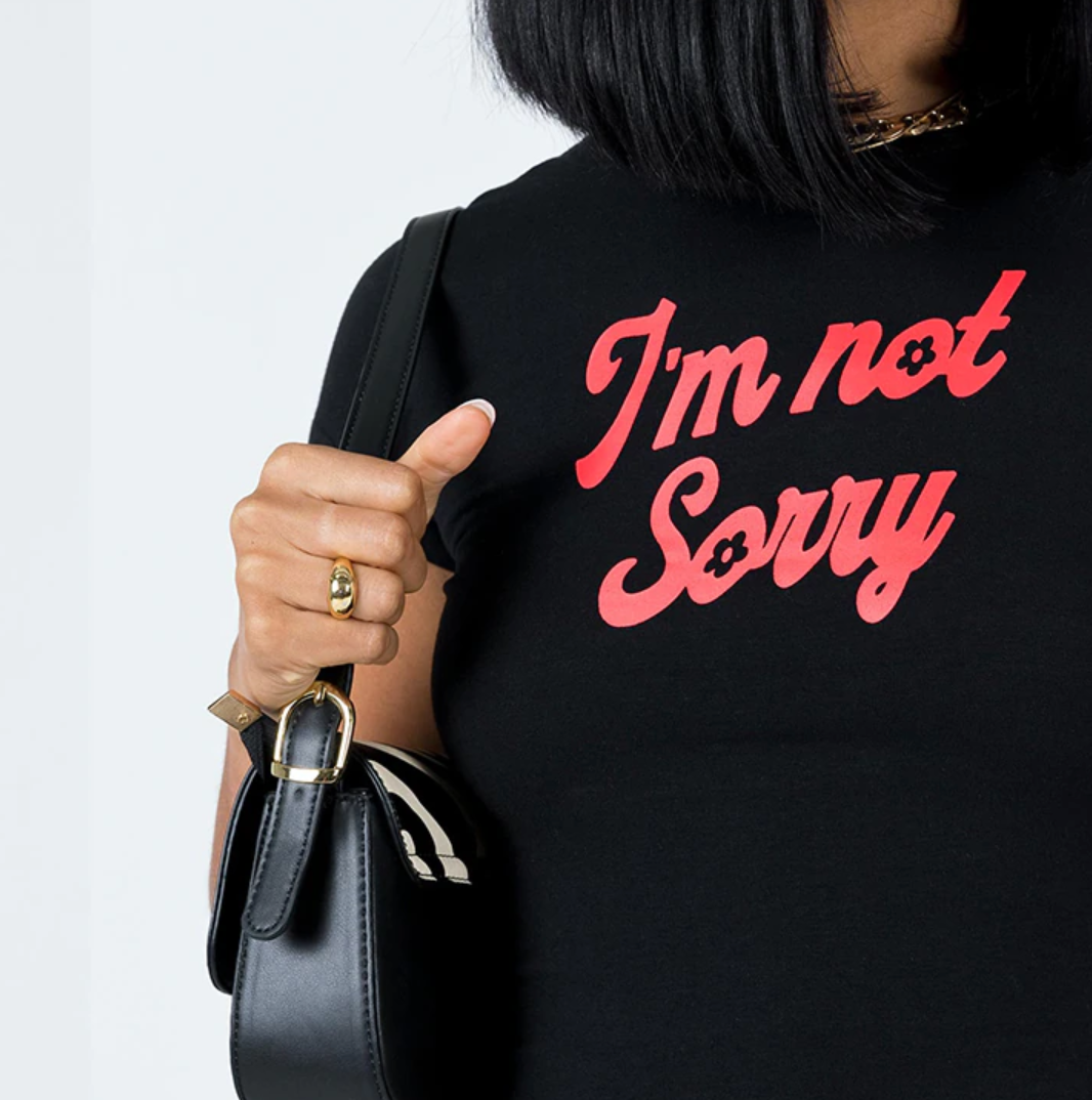 I’m Not Sorry Black Baby Tee for Women