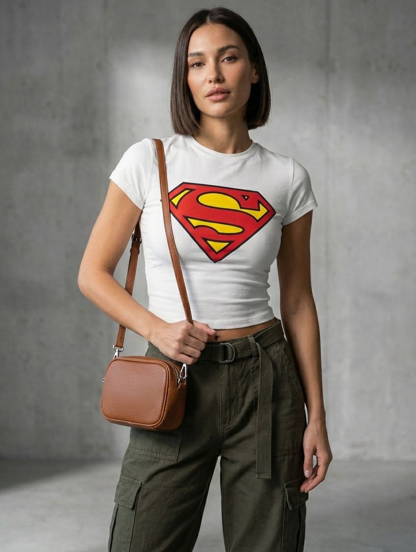 Women’s White Logo Baby Tee – Slim Fit Cotton Crop Top for Women