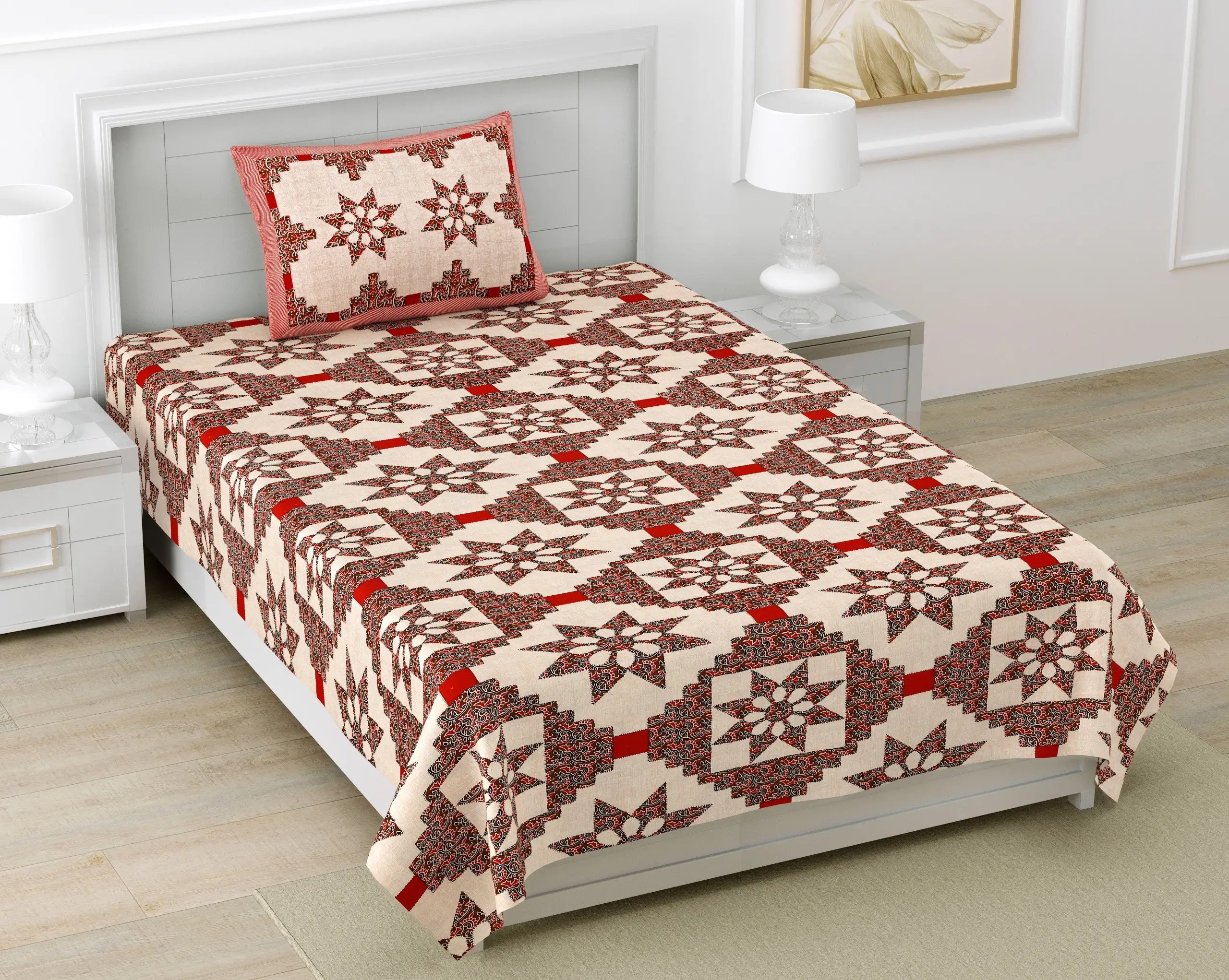 Ajrakh Print Single Bed Sheet – Pure Cotton