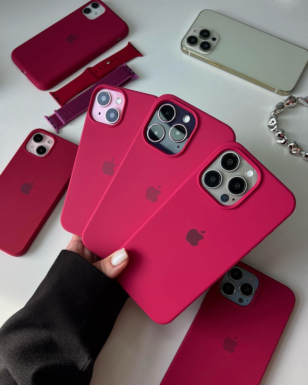 Rose Red iPhone Silicone Case with MagSafe Charger Support