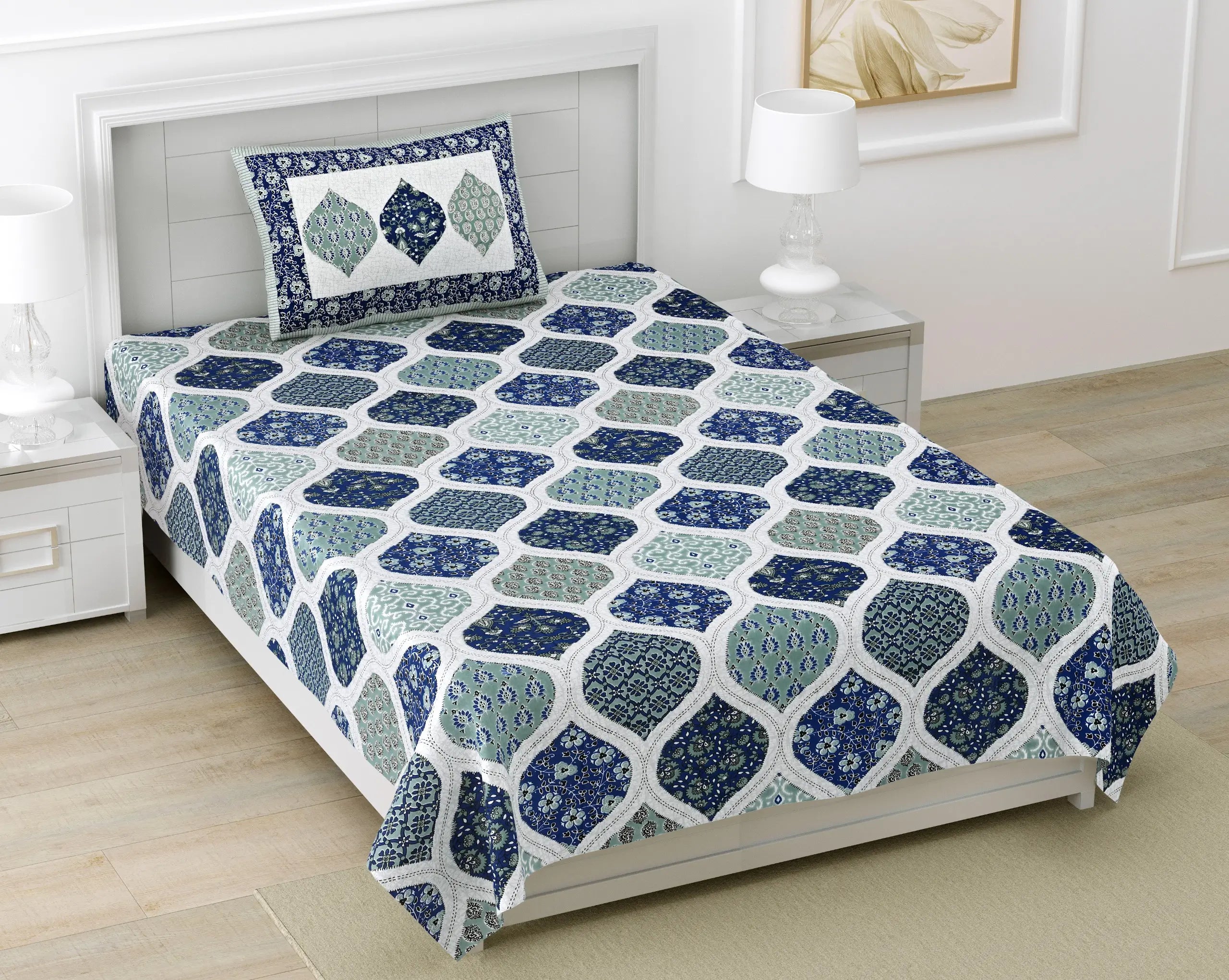 Ajrakh Print Cotton Single Bed Sheet – Soft & Durable