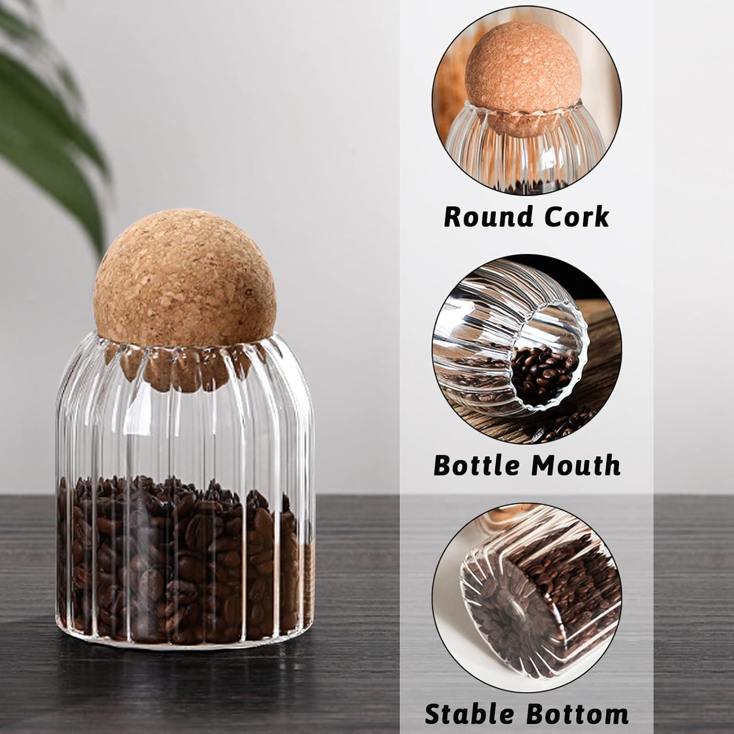 Ribbed Glass Jar with cork lid for storage image 4
