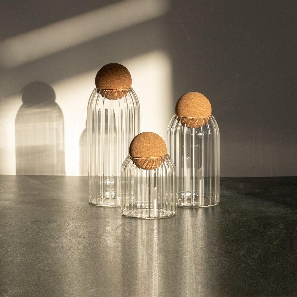 3 Piece Ribbed Glass Jar Set with Cork Ball Lid image 5