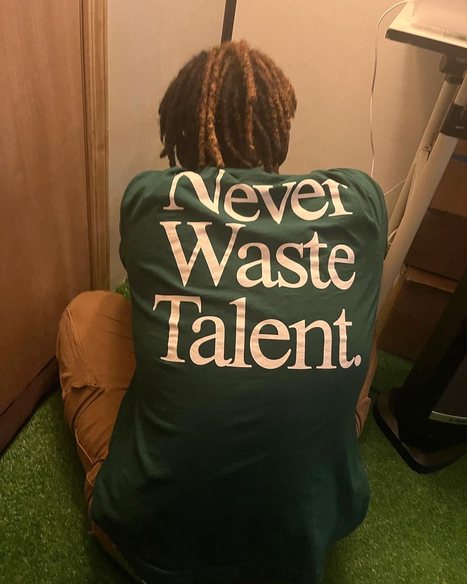 Oversized Green T-Shirt – “Never Waste Talent” Inspirational Streetwear