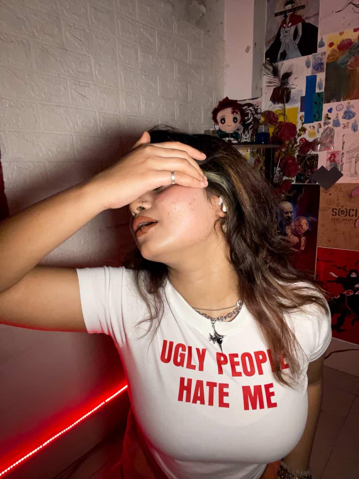 Ugly People Hate Me Baby Tee – White Crop Top