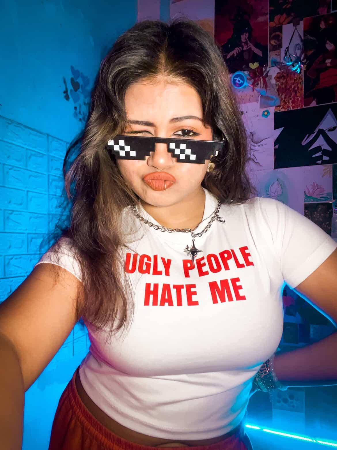 Ugly People Hate Me Baby Tee – White Crop Top