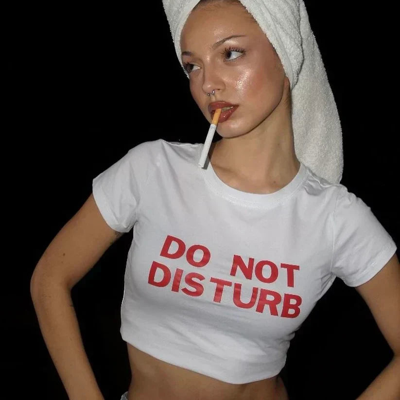 Do Not Disturb” Black Baby Tee Crop Top