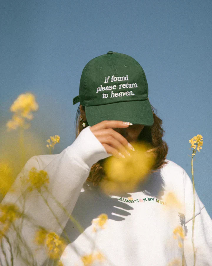 Green Aesthetic Baseball Cap – If Found Return to Heaven Embroidered Hat