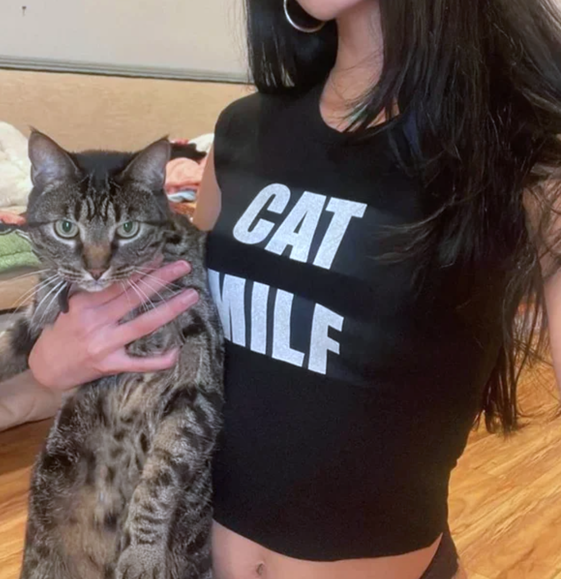 Cat MILF Printed Baby Tee for Women | Y2K Graphic Crop Top | Slim Fit Cotton T-Shirt