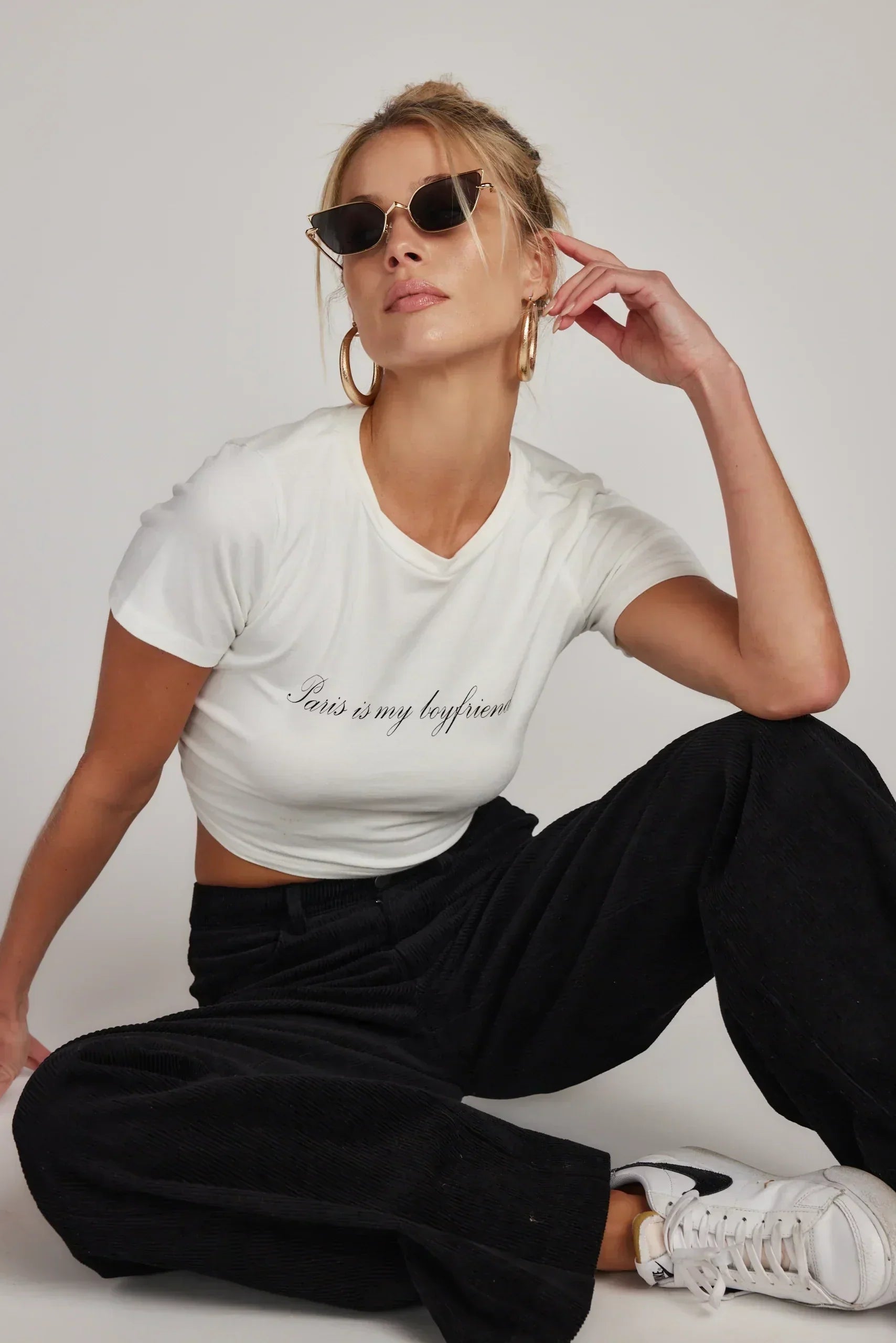 Paris Is My Boyfriend White Crop Tee 
