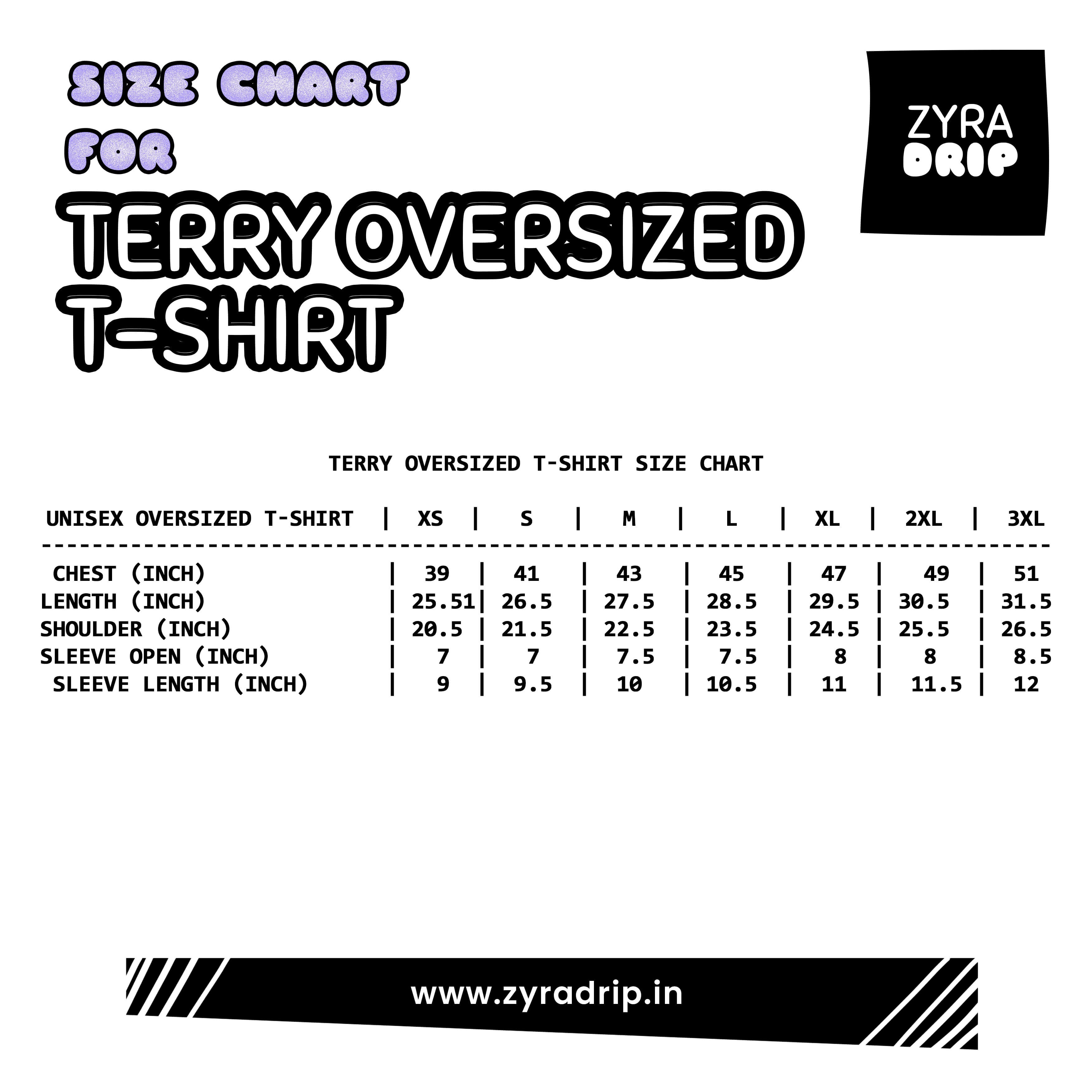 Size Chart for terry oversized t-shirt