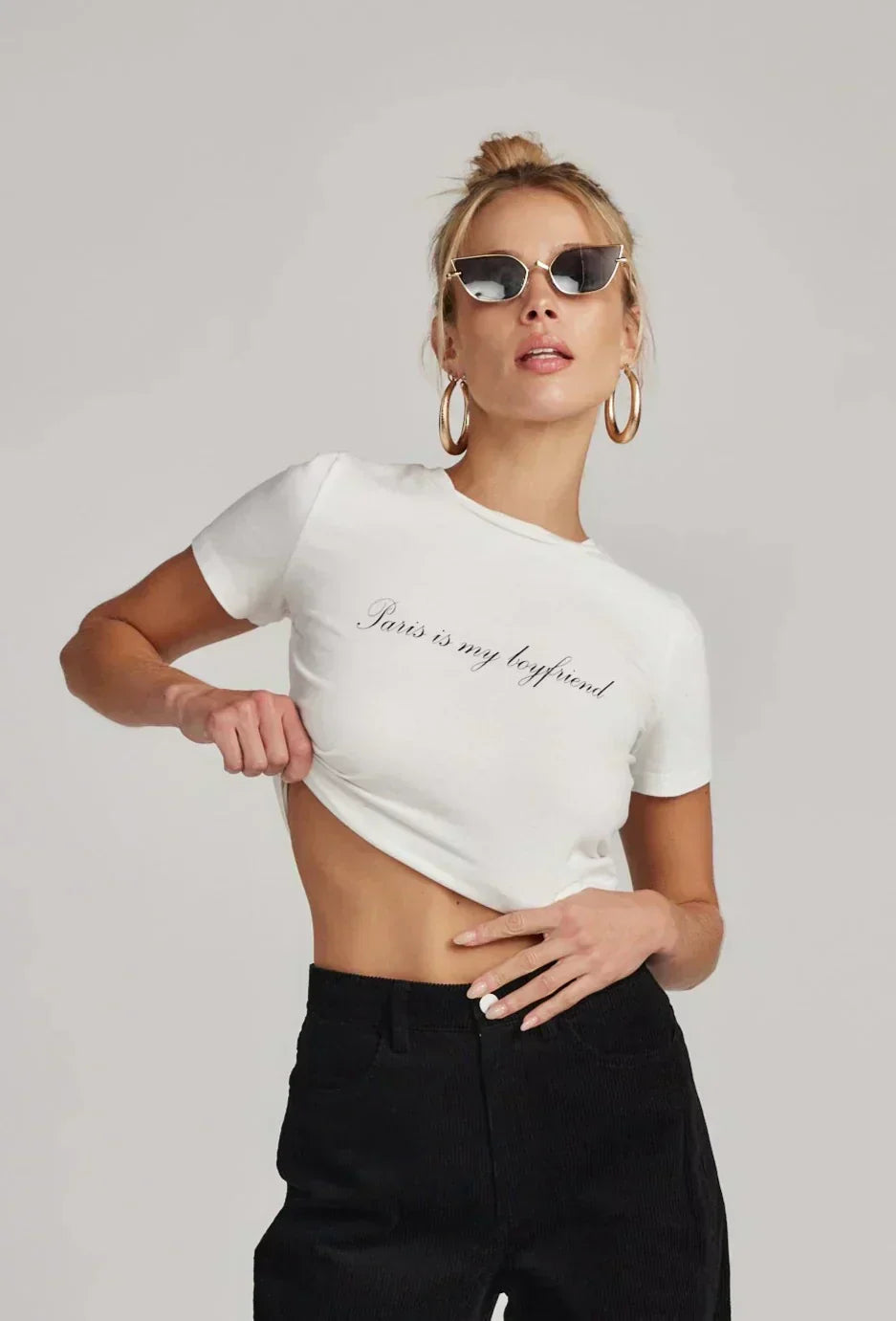 Paris Is My Boyfriend White Crop Tee 
