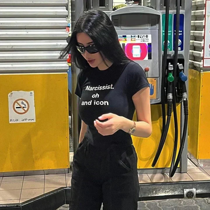 Narcissist Oh and Icon Baby Tee – Black Crop Top