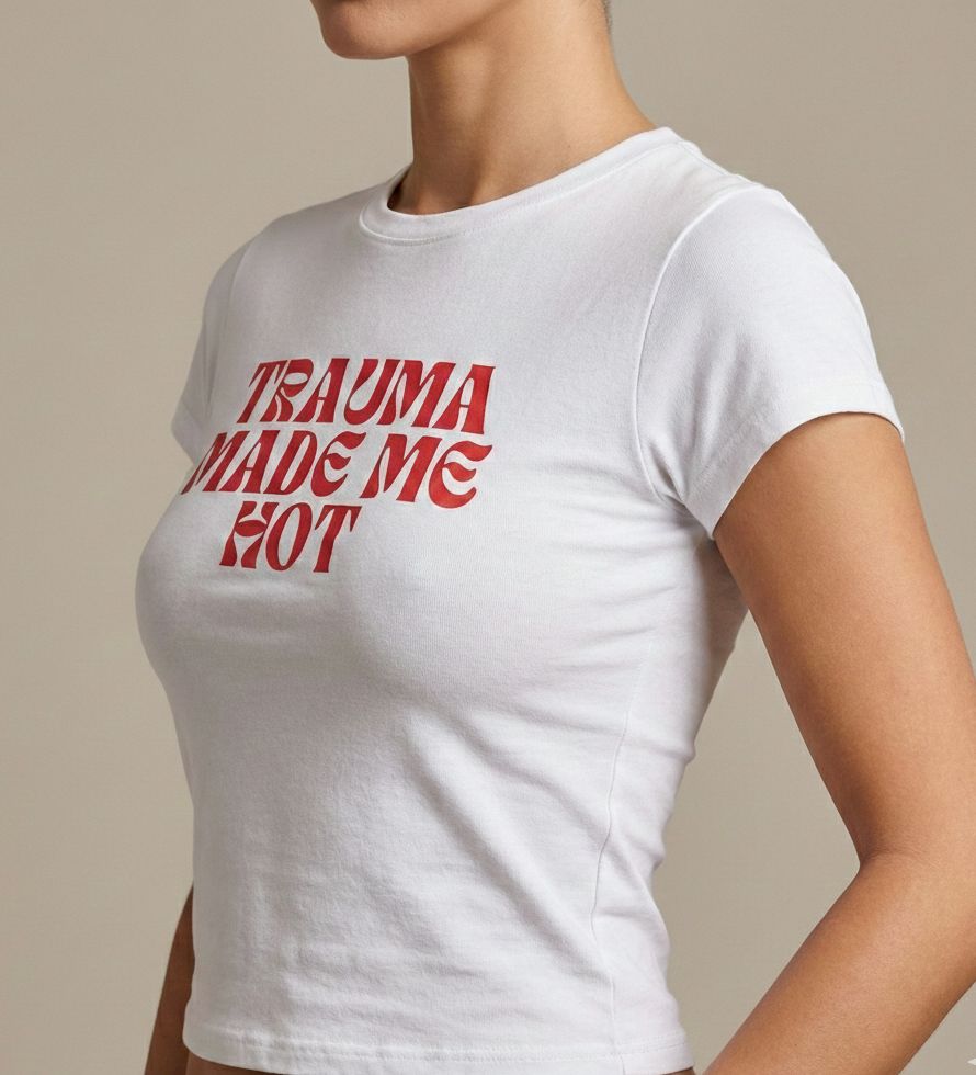 Trauma Made Me Hot Baby Tee for Women | Trendy Crop T-Shirt (Black, White, Red)