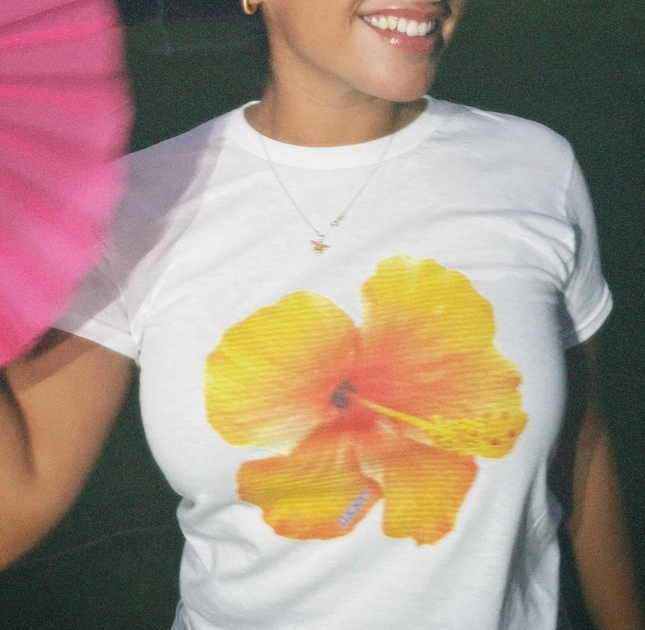 Yellow Hibiscus Graphic Baby Tee – Trendy Floral Crop Top Color white