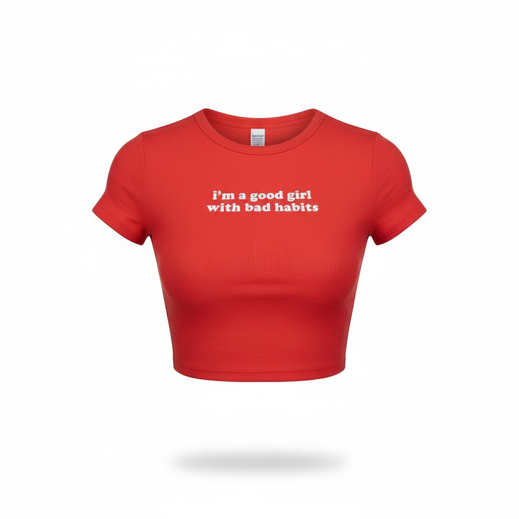 Good Girl with Bad Habits Red Crop Top – Women’s Bold Streetwear Baby Tee | Criminally Good