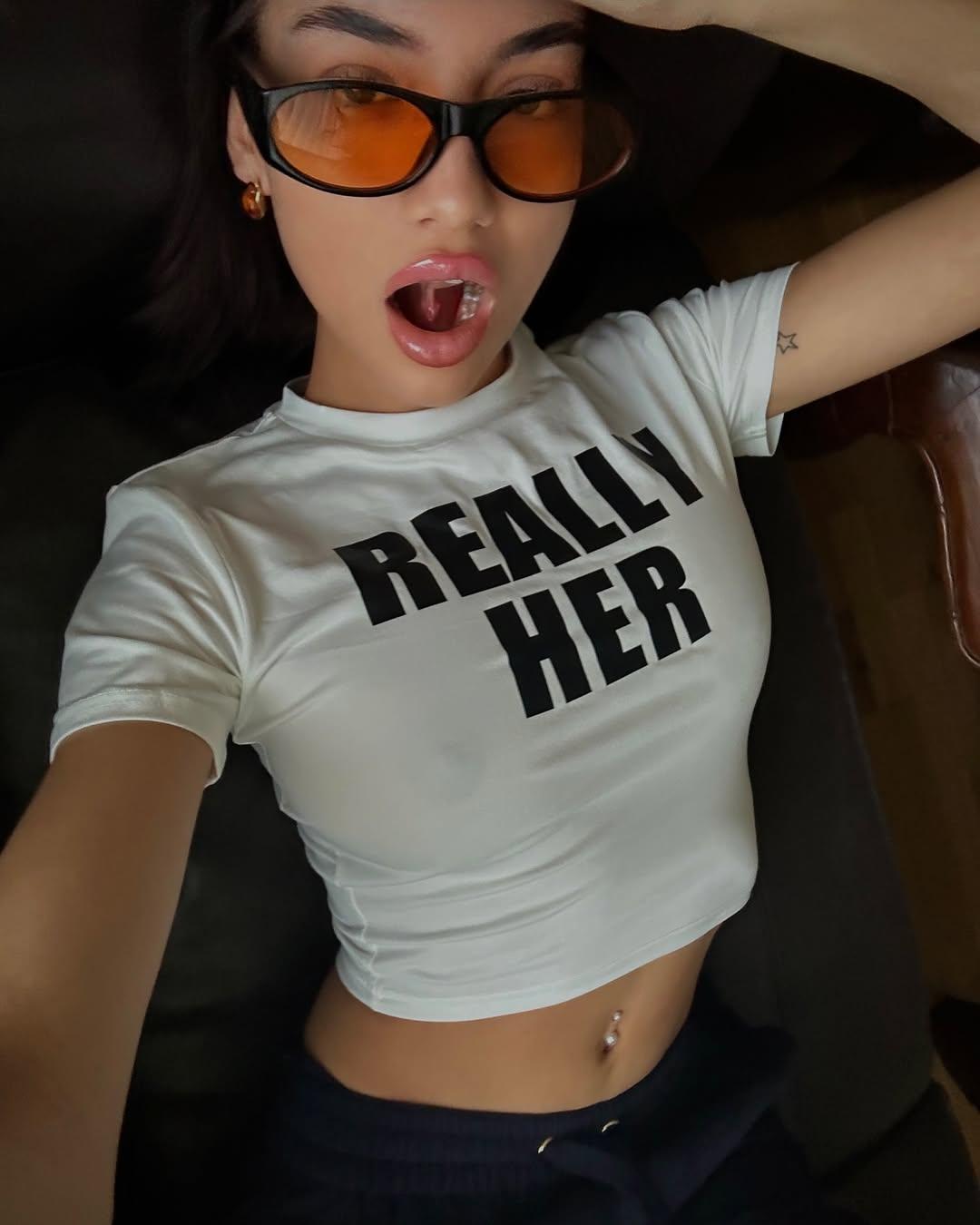 Really Her White Baby Tee for Women | Slim Fit Crop T-Shirt with Bold Text Print