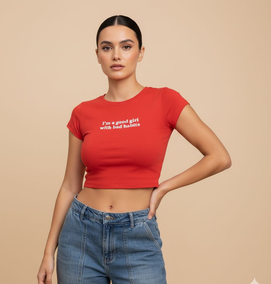 Good Girl with Bad Habits Red Crop Top – Women’s Bold Streetwear Baby Tee | Criminally Good